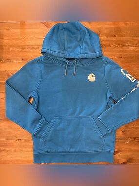Carhartt Womens Relaxed Fit Sleeve Logo Hoodie Blue TS0288-W (Small 4-6)